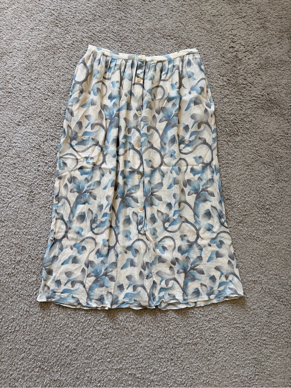 VTG ~ 1980s ~ Blue Floral Button Front Midi Skirt ~ Sheer ~ Summer ~ Size S